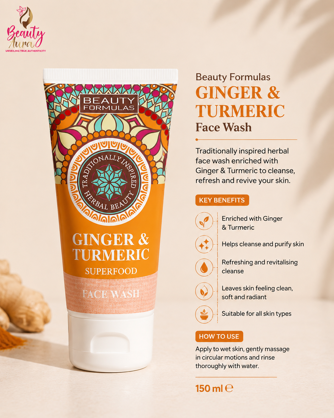 Beauty Formulas Ginger & Turmeric Superfood Facial Scrub 150ml