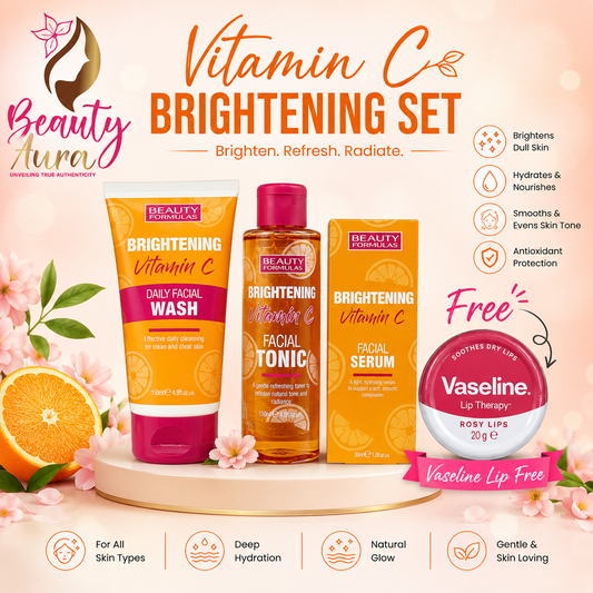 Beauty Formulas Vitamin C Brightening Skincare Set (Face Wash, Serum & Tonic)
