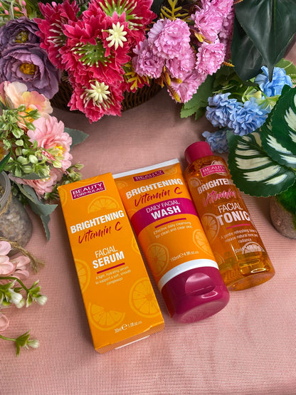Beauty Formulas Vitamin C Brightening Skincare Set (Face Wash, Serum & Tonic)